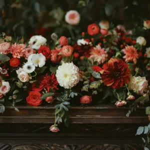 Flowers on casket